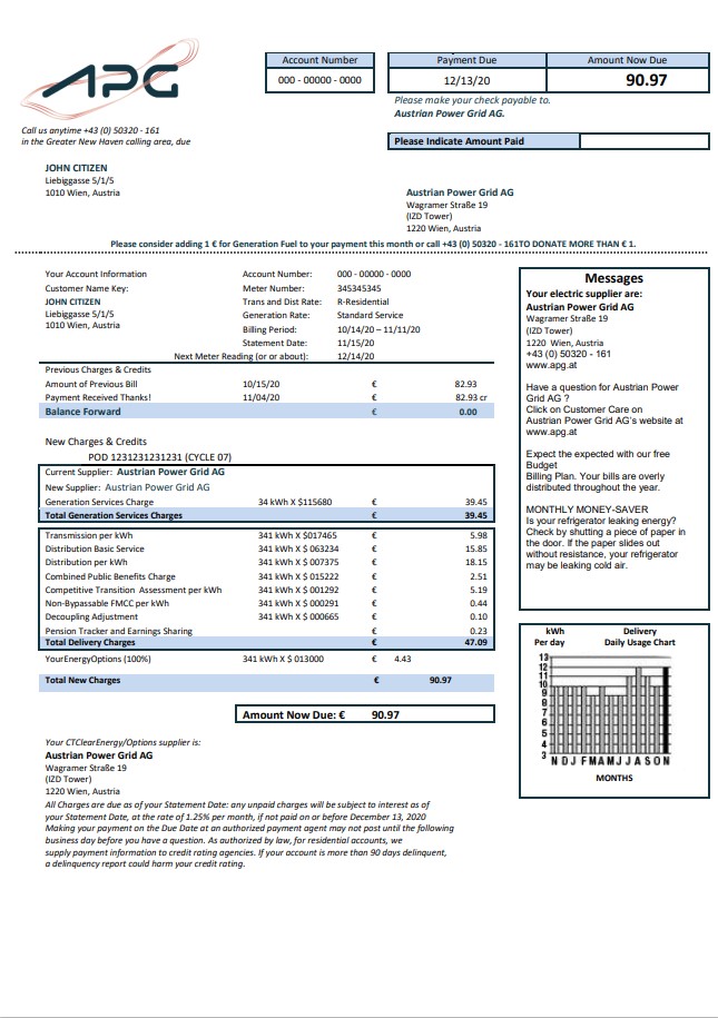 Austria Austrian Power Grid AG utility bill
